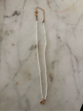 Gold Pendant White Bead Necklace
